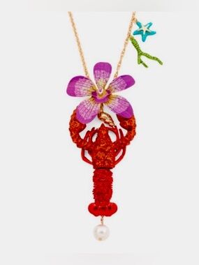 Betsey Johnson Mermaid Jewels Lobster Orchid Necklace
